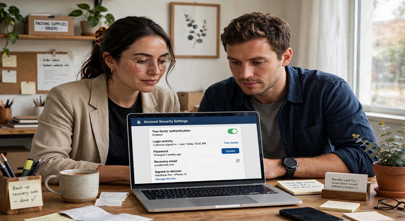Small business owner reviewing API credentials for AI tools at a desk