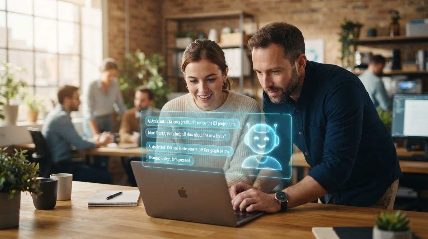 Customer service agent reviewing AI-drafted replies at a small business desk