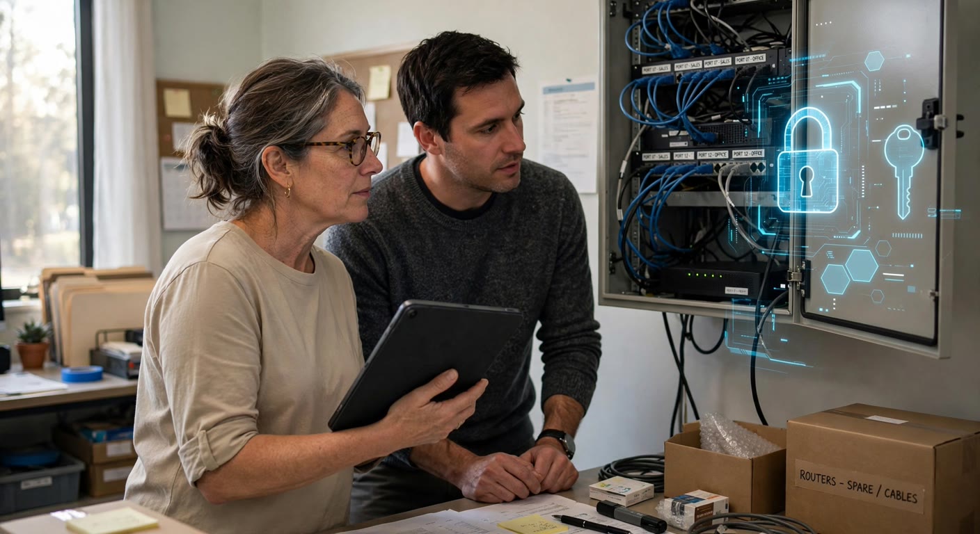 Small business team discussing encryption standards with an AI assistant