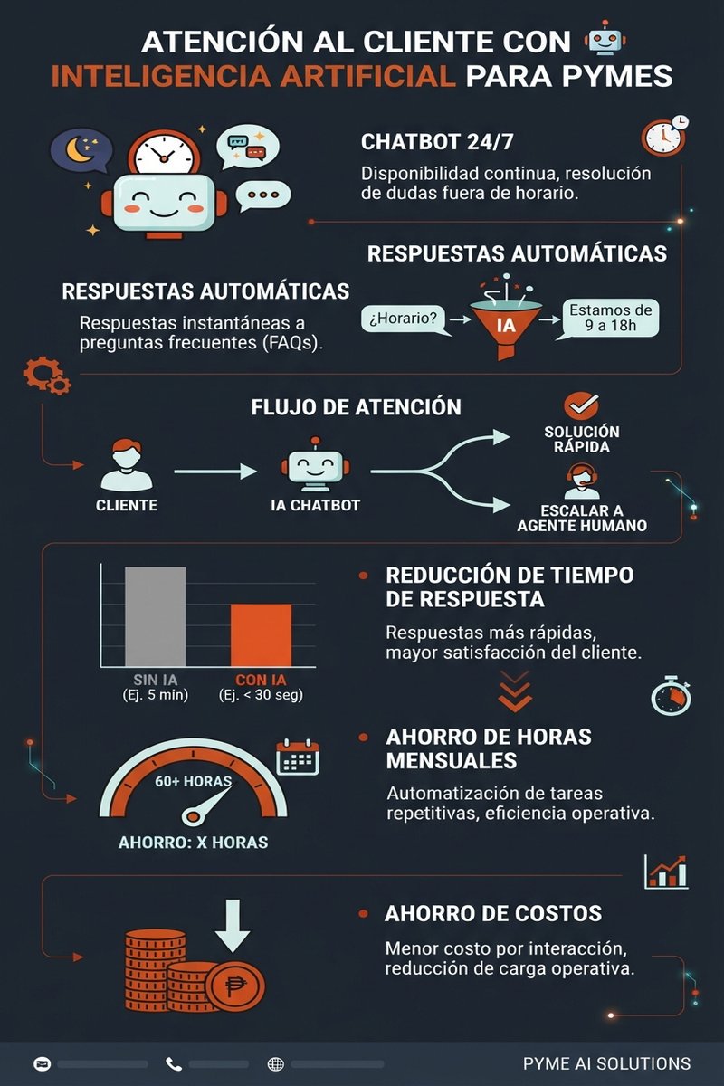 Infographic about AI customer service for SMBs: 60-80% of questions automated, 5-minute response time, 24/7 availability, and hours saved monthly